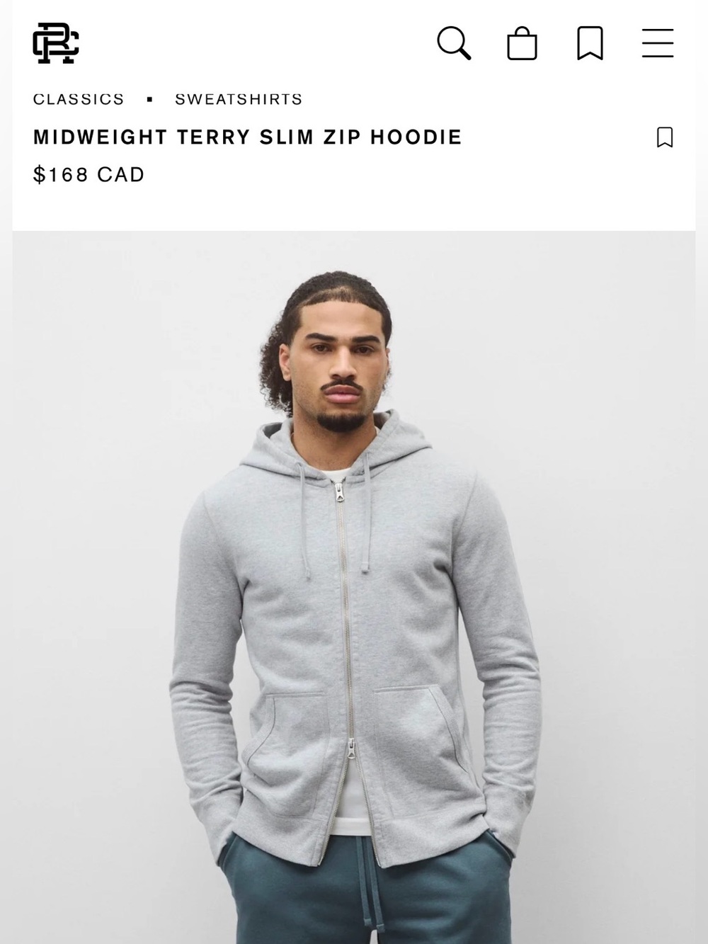 NWT $168 Reigning Champ Mid weight Slim Terry Hoodie Small